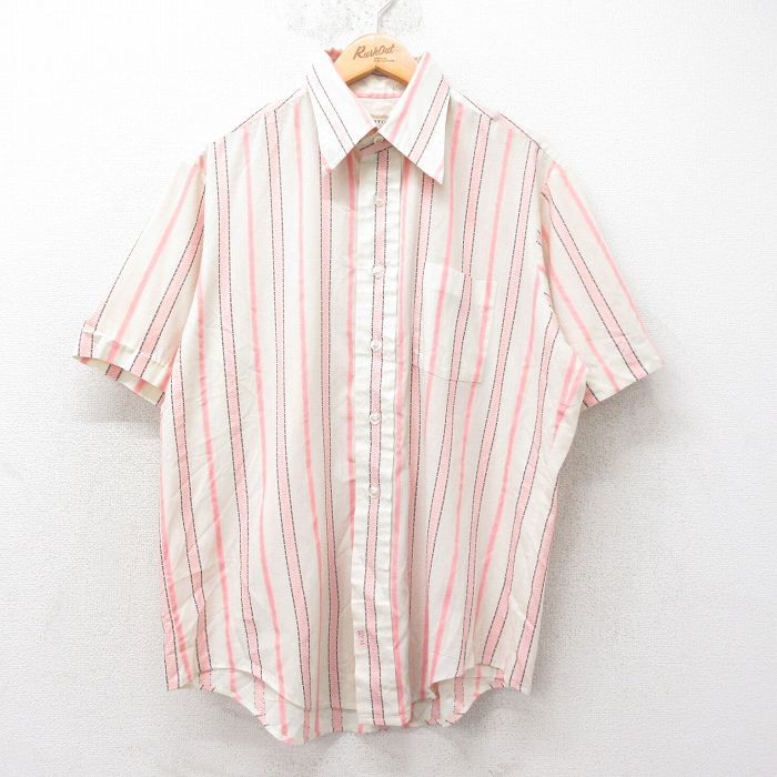 XL★古着 マンハッタン 半袖 シャツ メンズ 70年代 70s 生成り他 ストライプ 25sep02 中古 トップス