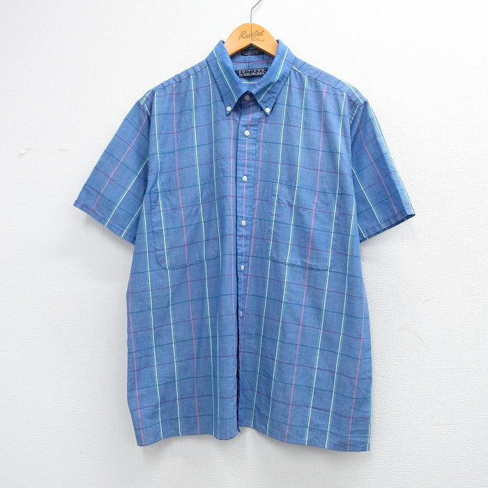 XL★古着 バンヒューセン 半袖 シャツ メンズ 80年代 80s ボタンダウン 青他 26mar31