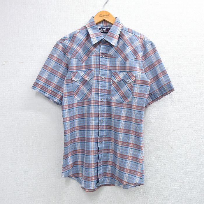 リーバイス 90s 半袖ウエスタンシャツ チェック ネイビー メンズM相当 | 古着