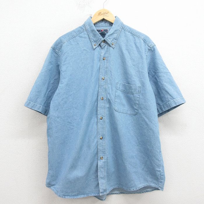 XL★古着 ジャージーズ 半袖 シャツ メンズ 00年代 00s 大きいサイズ コットン ボタンダウン 薄紺 26apr06