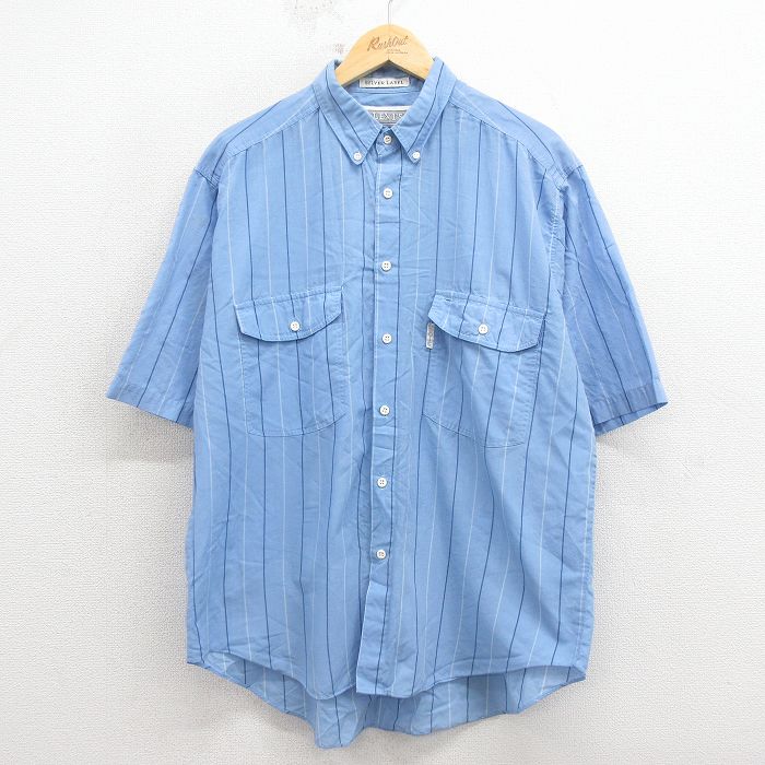XL★古着 リーバイス Levis 半袖 シャツ メンズ 90年代 90s シルバーレーベル ボタンダウン 薄紺他 ストライプ 26apr06