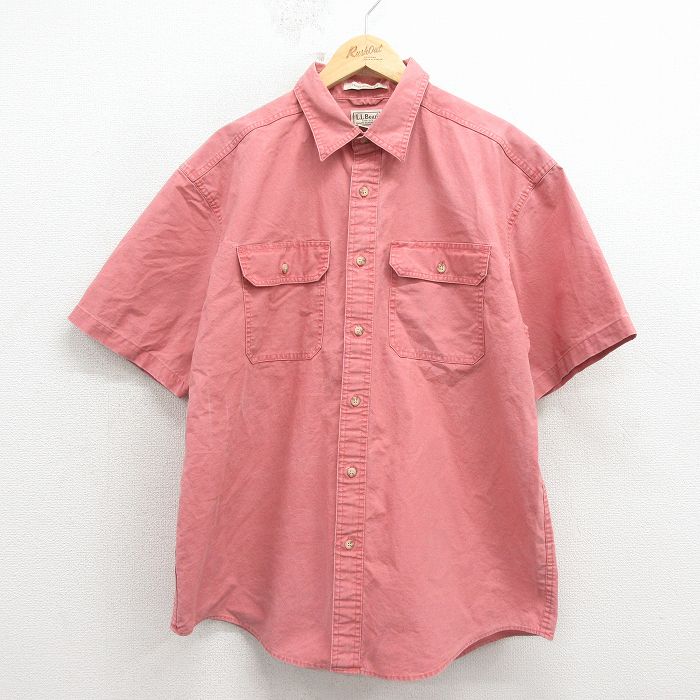 XL★古着 エルエルビーン 半袖 シャツ メンズ 00年代 00s コットン 薄赤 26apr06