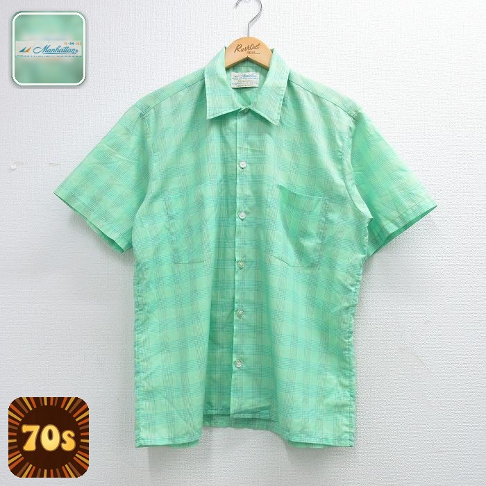 【20%OFF】マンハッタン 70s 半袖シャツ グリーンチェック メンズL相当 | 古着