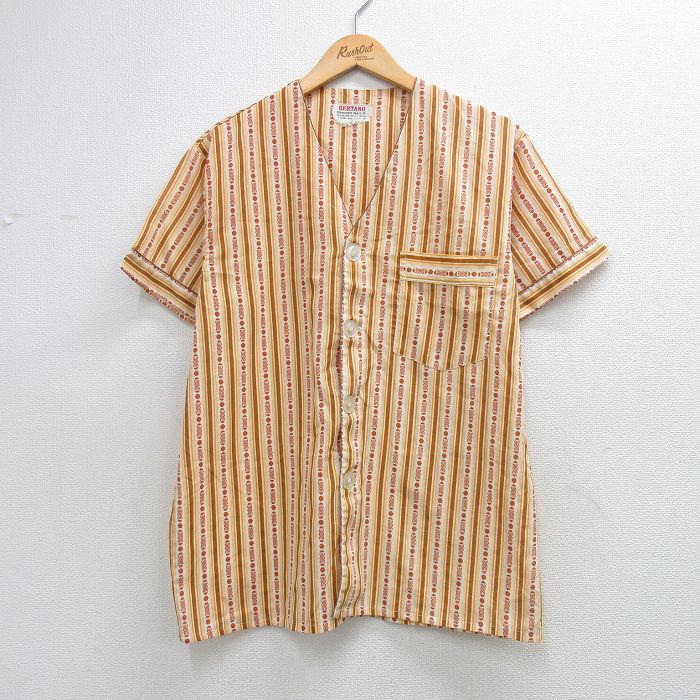 80s 半袖パジャマシャツ ストライプ ベージュ M | 古着