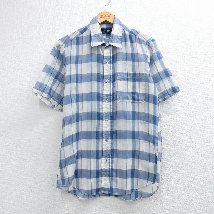 M★古着 リーバイス Levis 半袖 シャツ メンズ 90年代 90s 紺他 チェック 26apr09