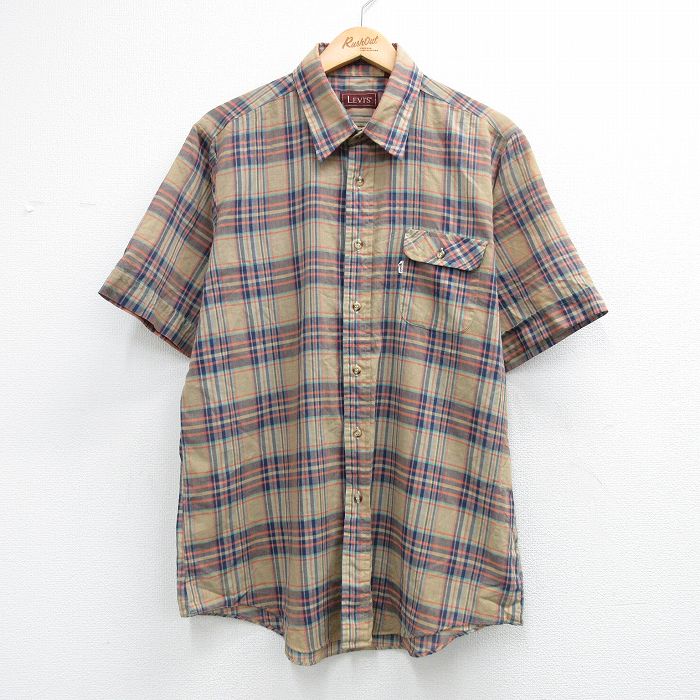 L★古着 リーバイス Levis 半袖 シャツ メンズ 90年代 90s ベージュ他 チェック 26apr09