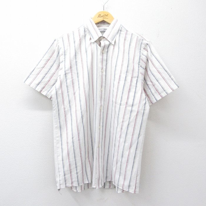 L★古着 バンヒューセン 半袖 シャツ メンズ 90年代 90s ボタンダウン 白他 ストライプ 26apr10