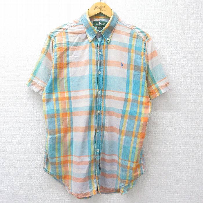 L★古着 半袖 シャツ メンズ 90年代 90s コットン ボタンダウン オレンジ他 チェック 26apr10