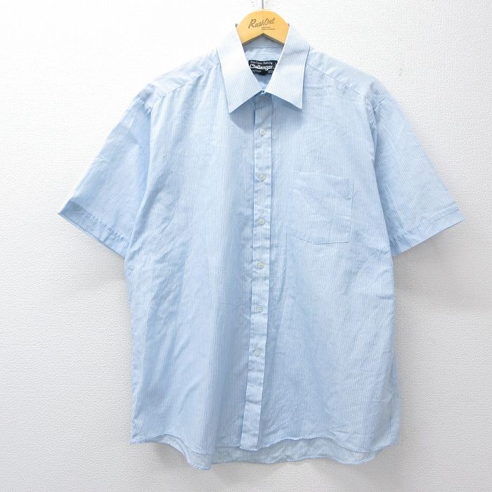 XL★古着 半袖 シャツ メンズ 90年代 90s 薄紺他 ストライプ 26apr10