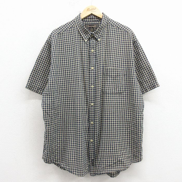 XL★古着 アバクロンビー 半袖 シャツ メンズ 00年代 00s 大きいサイズ コットン ボタンダウン 紺他 チェック 26apr11