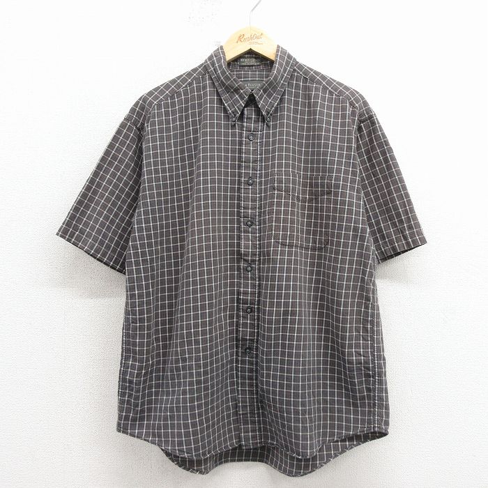 L★古着 バンヒューセン 半袖 シャツ メンズ コットン ボタンダウン 茶他 チェック 26apr11