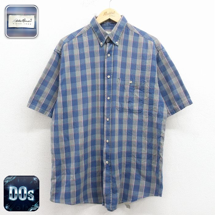 【20%OFF】エディーバウアー 00s 半袖シャツ ネイビーチェック メンズXL相当 | 古着