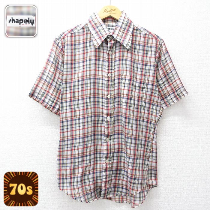 【20%OFF】70s 半袖シャツ ホワイトチェック メンズM相当 | 古着
