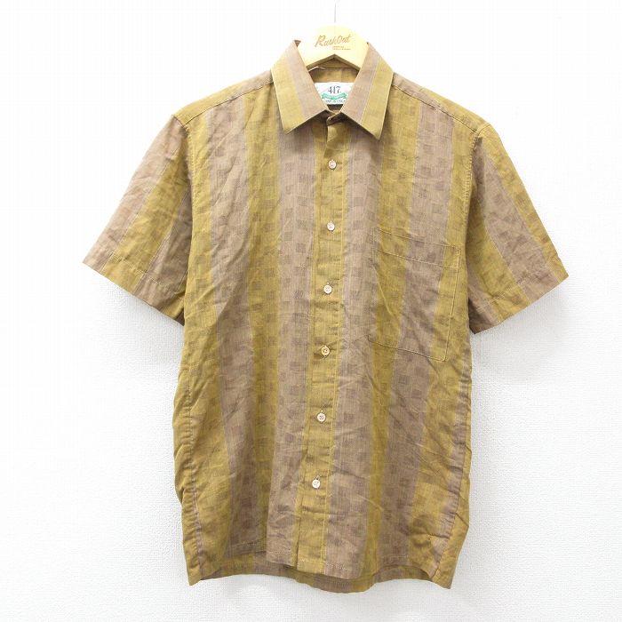 M★古着 バンヒューセン 半袖 シャツ メンズ 90年代 90s 茶他 ストライプ 26apr13