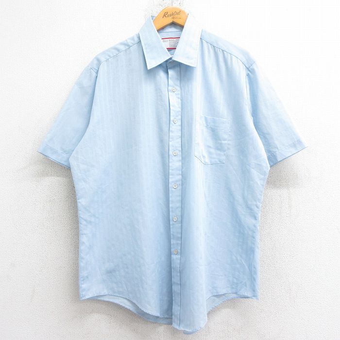 XL★古着 シアーズ 半袖 シャツ メンズ 80年代 80s 薄紺 ストライプ 26apr14