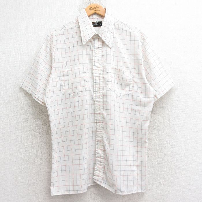 XL★古着 JCペニー 半袖 シャツ メンズ 70年代 70s 白他 チェック 26apr14