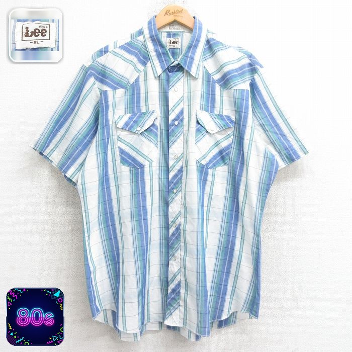 【20%OFF】リー 80s 半袖ウエスタンシャツ ネイビーチェック メンズXL相当 | 古着