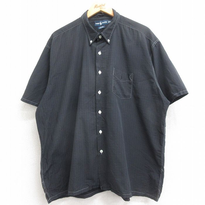 XL★古着 ラルフローレン 半袖 ブランド シャツ メンズ 90年代 90s ワンポイントロゴ GREGGOR 大きいサイズ コットン ボタンダウン 黒 チェック 26apr14