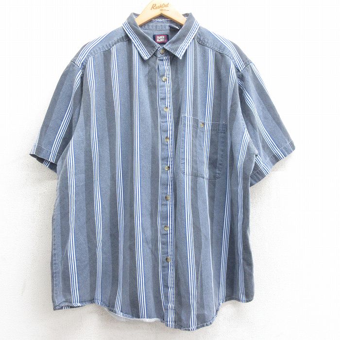 XL★古着 FADED GLORY 半袖 シャツ メンズ 00年代 00s 大きいサイズ コットン 紺他 ストライプ 26apr14