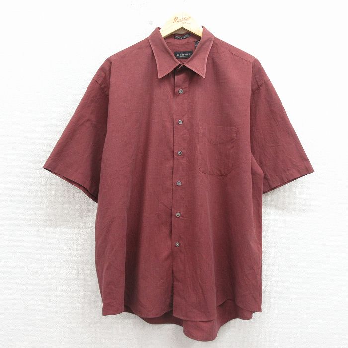 XL★古着 バンヒューセン 半袖 シャツ メンズ 大きいサイズ エンジ 26apr15