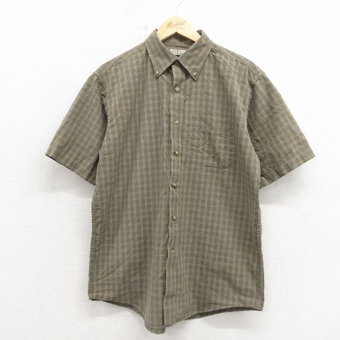 L★古着 エルエルビーン 半袖 シャツ メンズ 00年代 00s コットン ボタンダウン 茶他 チェック 26apr15