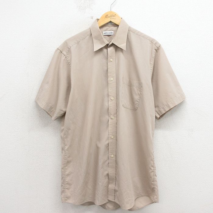 XL★古着 ピエールカルダン 半袖 ブランド シャツ メンズ 90年代 90s ロング丈 ベージュ 26apr15