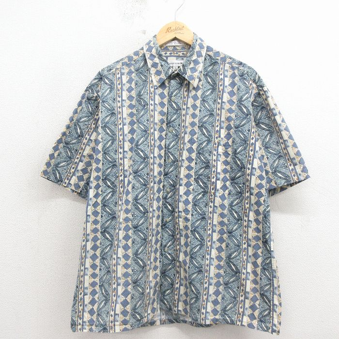 XL★古着 ピエールカルダン 半袖 ブランド シャツ メンズ 90年代 90s 総柄 コットン 紺他 26apr15