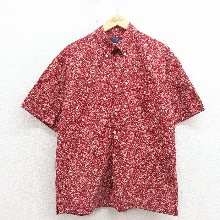 XL★古着 ドッカーズ 半袖 シャツ メンズ 花柄 コットン ボタンダウン エンジ 26apr15