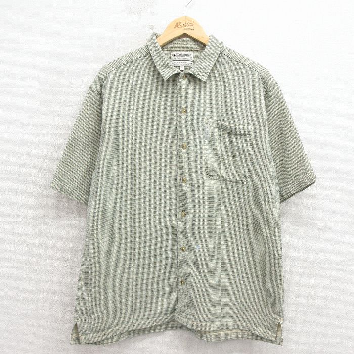 L★古着 コロンビア 半袖 シャツ メンズ 00年代 00s コットン 緑他 チェック 26apr15