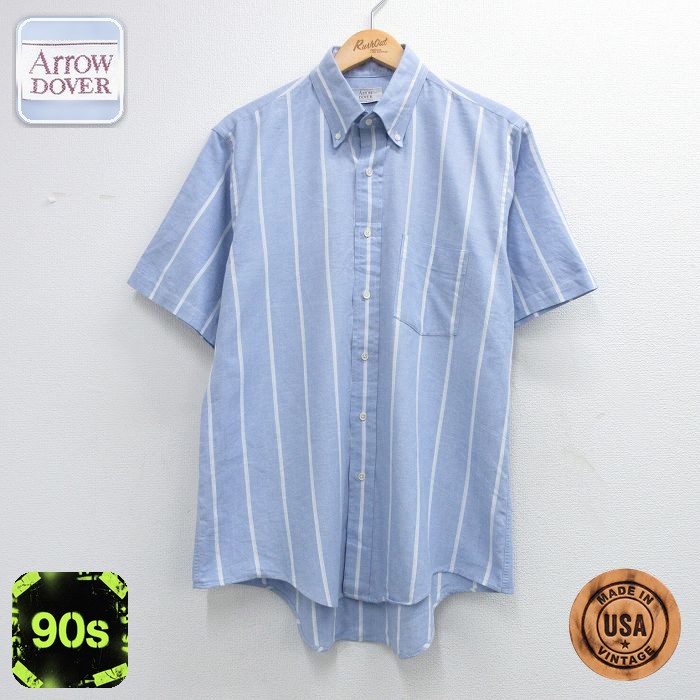【20%OFF】アロー 90s 半袖シャツ ストライプ ネイビー メンズL相当 | 古着