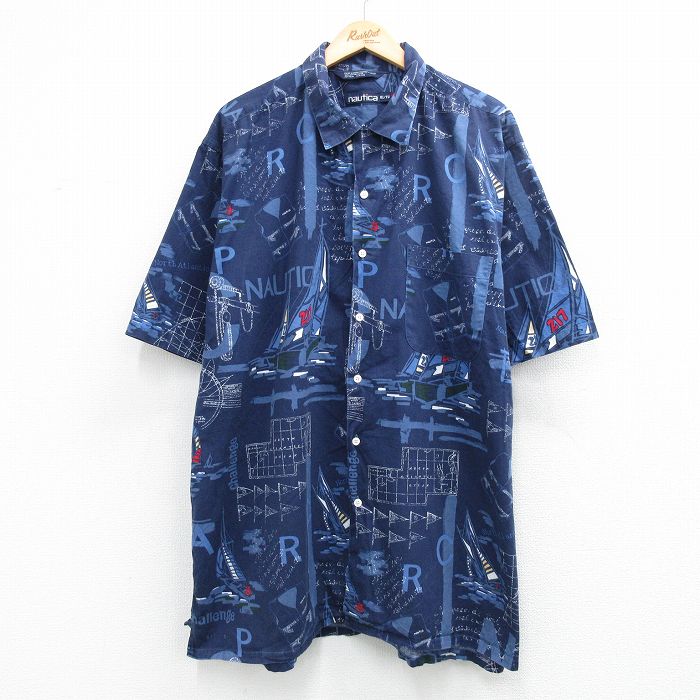 ノーティカ 90s 半袖シャツ ビッグロゴ ネイビー XL | 古着
