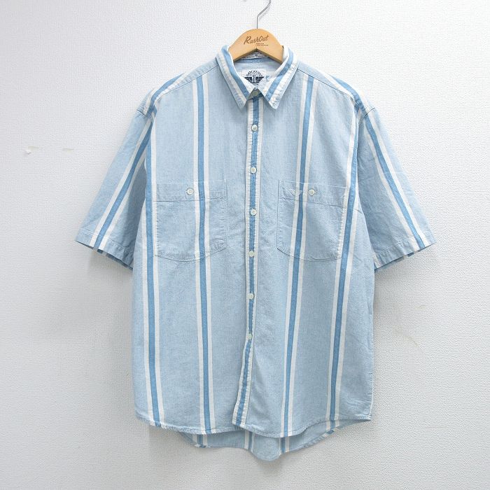 XL★古着 ドッカーズ 半袖 シャツ メンズ 90年代 90s ワンポイントロゴ コットン 薄紺他 26apr16
