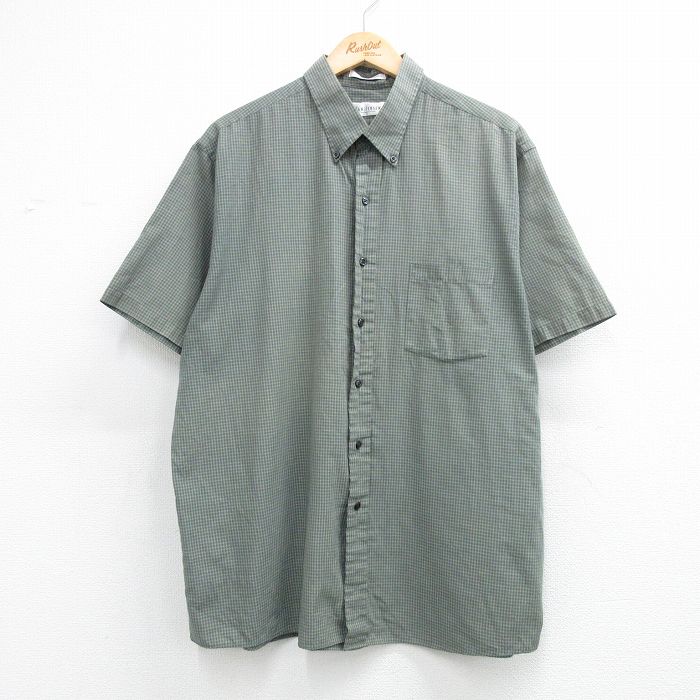 XL★古着 バンヒューセン 半袖 シャツ メンズ 大きいサイズ ボタンダウン 緑他 チェック 26apr16