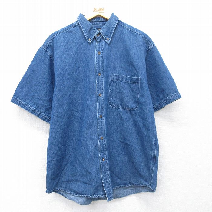 XL★古着 FADED GLORY 半袖 シャツ メンズ 00年代 00s コットン ボタンダウン 紺 デニム 26apr16