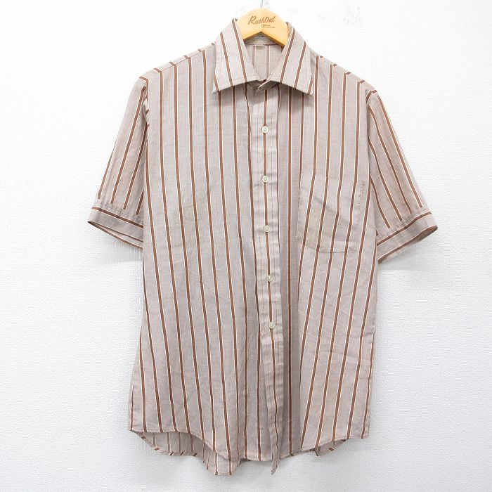 L★古着 バンヒューセン 半袖 シャツ メンズ 80年代 80s 茶他 ストライプ 26apr16