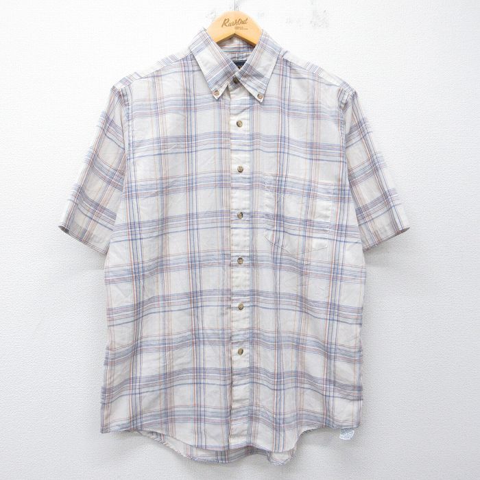 L★古着 アロー 半袖 シャツ メンズ 90年代 90s ボタンダウン 薄ベージュ系他 チェック 26apr16