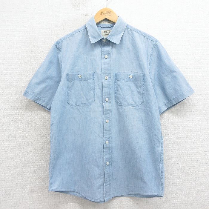 XL★古着 エルエルビーン 半袖 シャツ メンズ 00年代 00s コットン 薄紺 26apr17