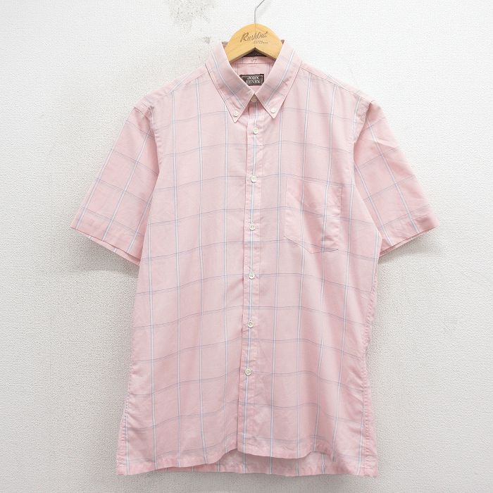 L★古着 半袖 シャツ メンズ 80年代 80s ボタンダウン ピンク他 チェック 26apr17