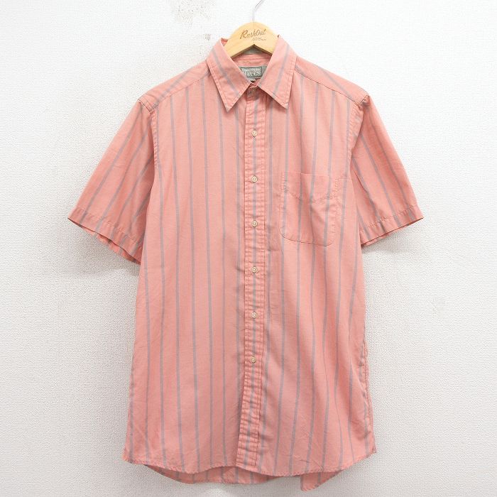 L★古着 半袖 シャツ メンズ 00年代 00s ピンク他 ストライプ 26apr17
