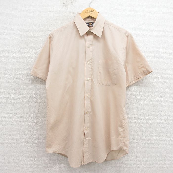 M★古着 半袖 シャツ メンズ 80年代 80s USA製 薄ベージュ 26apr17