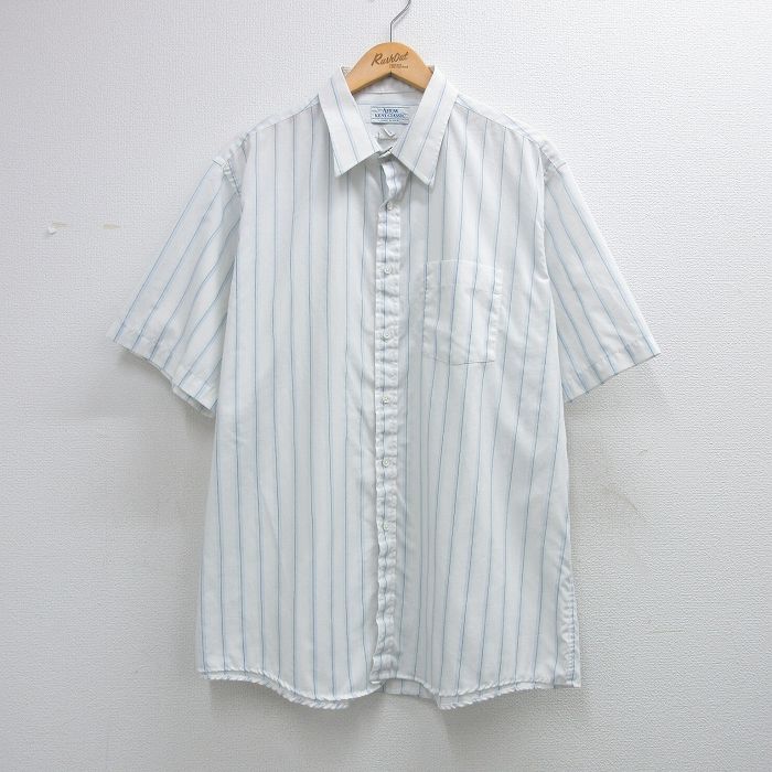XL★古着 アロー 半袖 シャツ メンズ 90年代 90s 大きいサイズ USA製 白他 ストライプ 26apr21