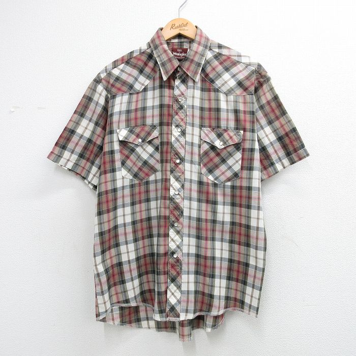 XL★古着 ラングラー 半袖 ウエスタン シャツ メンズ 80年代 80s ベージュ他 チェック 26apr21