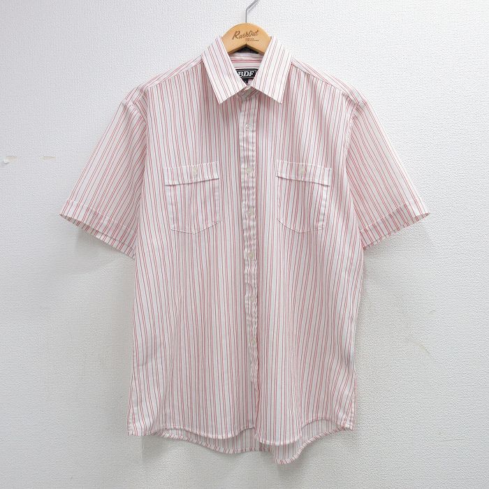L★古着 半袖 シャツ メンズ 白他 ストライプ 26apr21