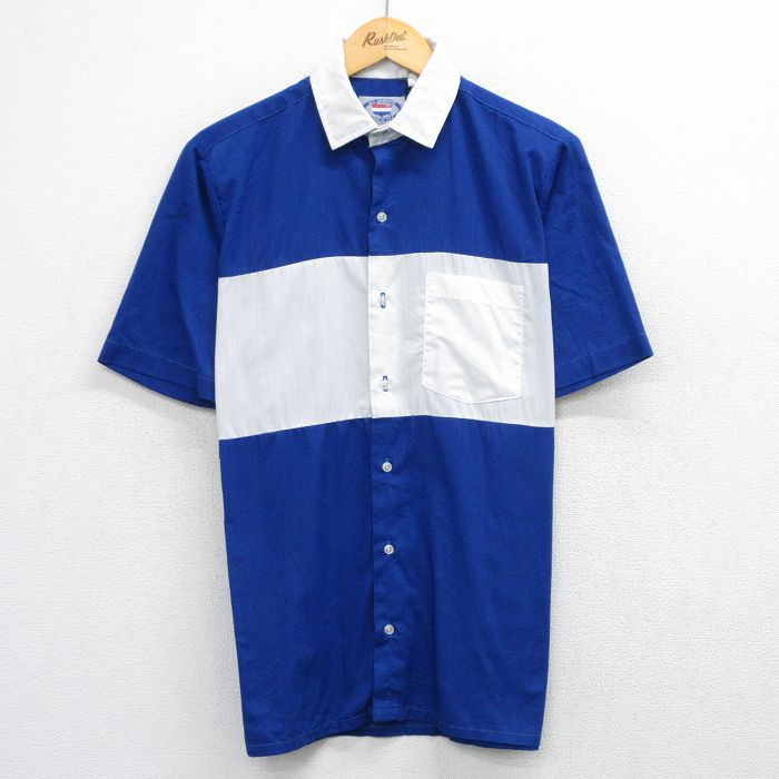 M★古着 半袖 シャツ メンズ 80年代 80s USA製 青他 26apr22