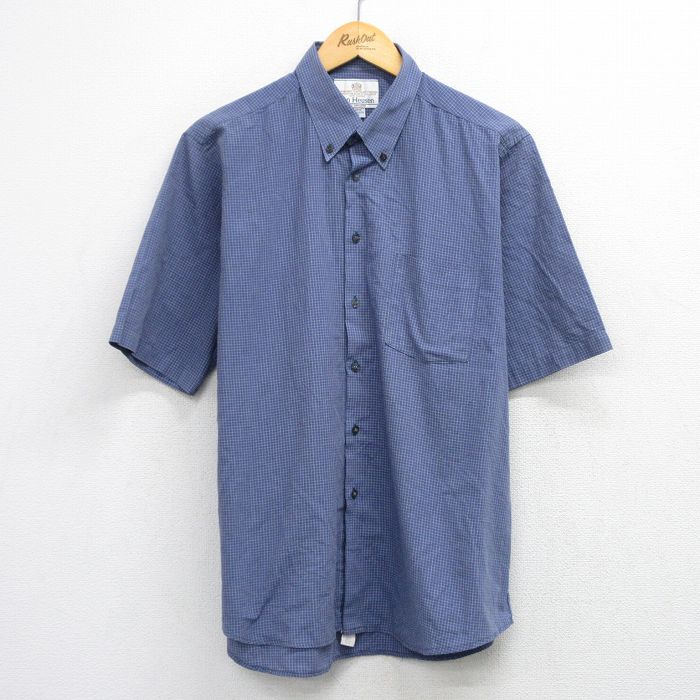 XL★古着 バンヒューセン 半袖 シャツ メンズ 90年代 90s ボタンダウン 紺他 チェック 26apr22