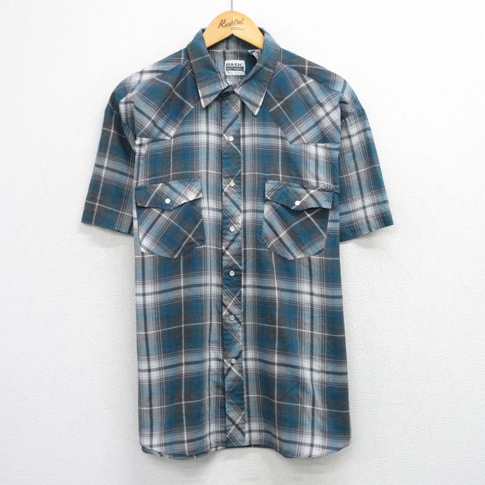 XL★古着 ベーシックエディションズ 半袖 ウエスタン シャツ メンズ 90年代 90s 大きいサイズ 緑他 チェック 26apr22