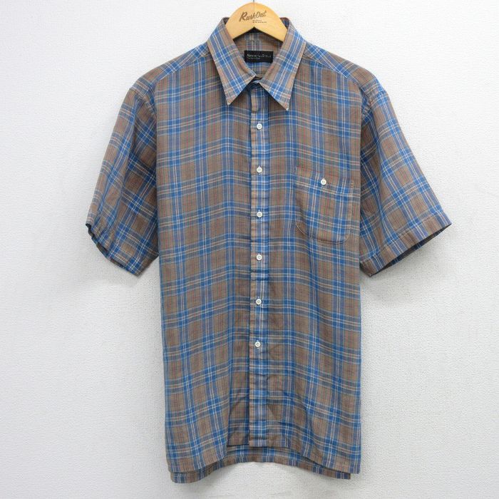 L★古着 半袖 シャツ メンズ 90年代 90s 茶系他 チェック 26apr22