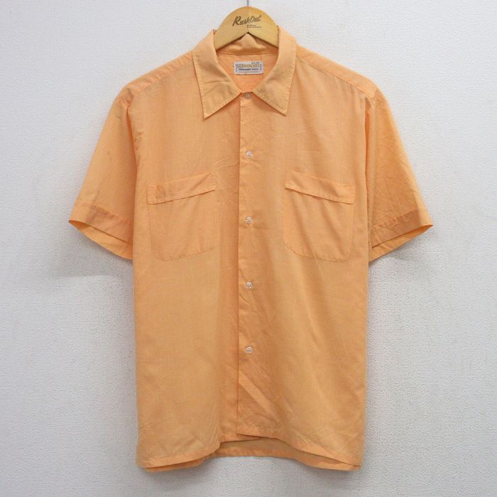 L★古着 半袖 シャツ メンズ 80年代 80s オレンジ系 26apr22