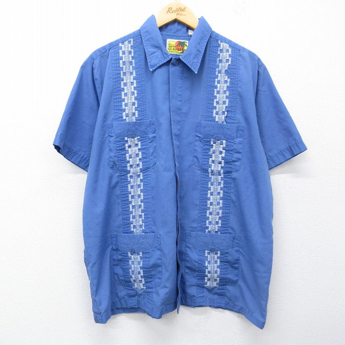 XL★古着 HABAND 半袖 キューバ シャツ メンズ 90年代 90s 薄紺 26apr22