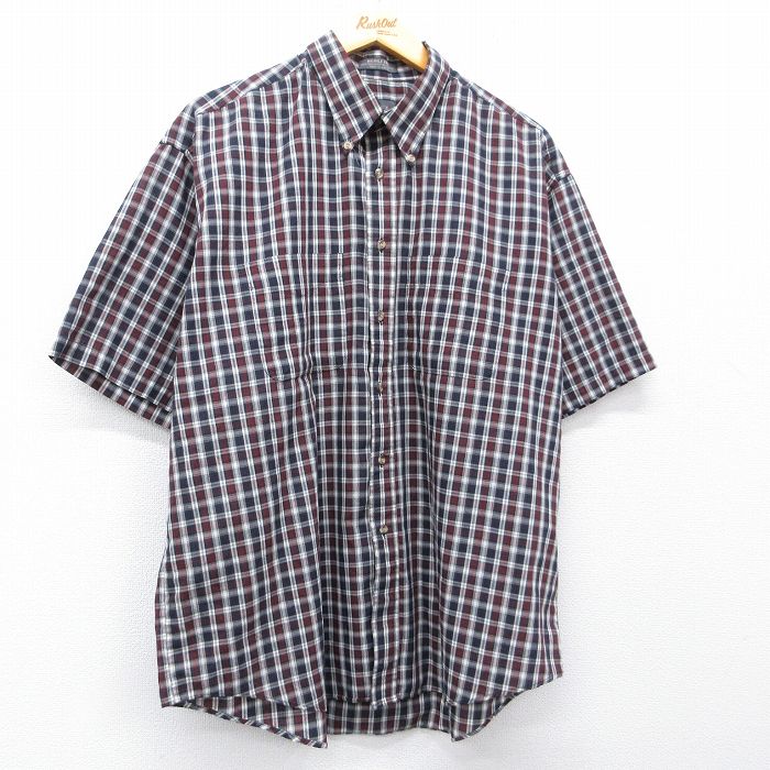XL★古着 バンヒューセン 半袖 シャツ メンズ 大きいサイズ エンジ他 チェック 26apr22